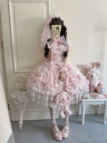 Sugar Girl - Velvet Sweetheart - Doll-like Sweet Lolita Jumper Dress, Bow Accents