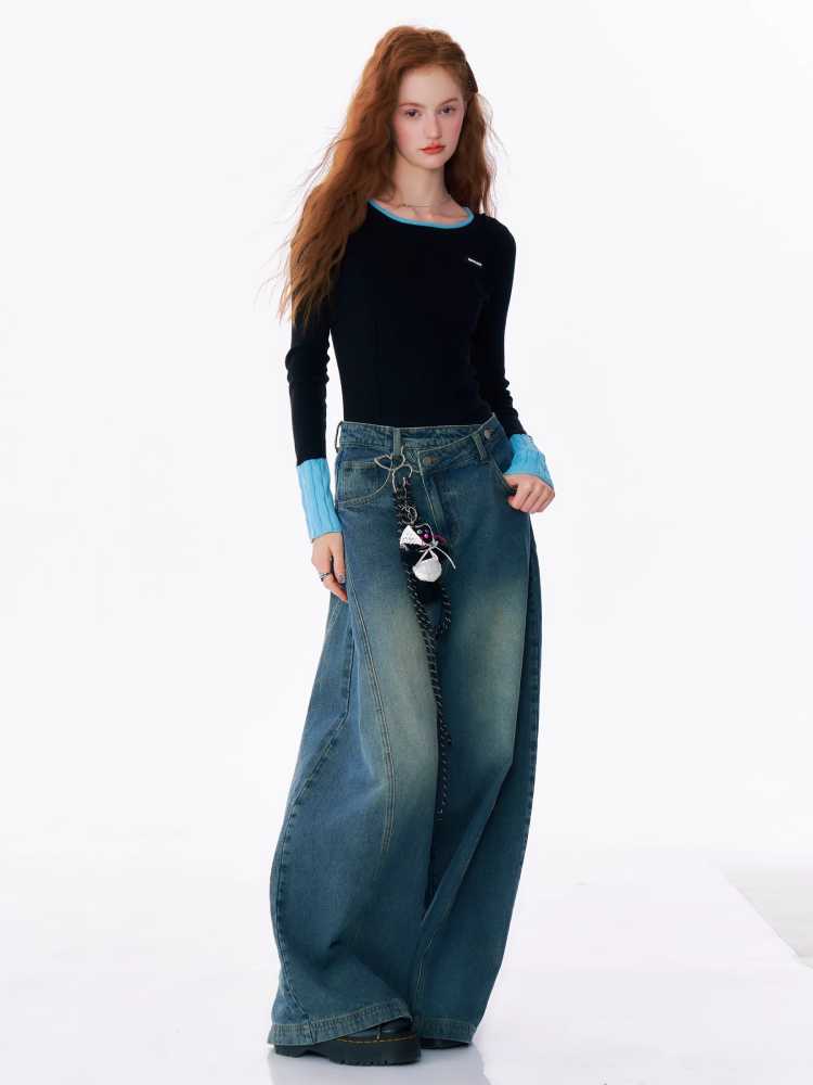 High waist slim wide leg jeans【s0000010175】