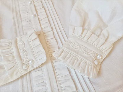 Youlan Lane - Winter Cotton Lolita Blouse White Long Sleeve Stand Collar Shirt