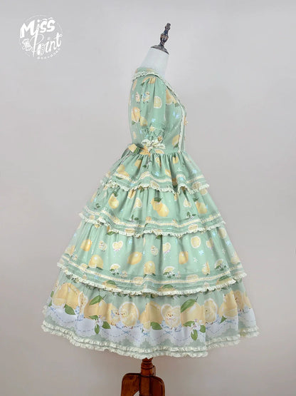 Miss Point - Lemon Chick - Country Lolita Printed OP With Button Front