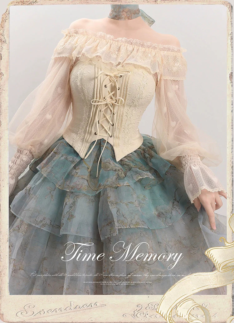 Time Memory - Layered Heart - Sheer Classic Shirt with Mutton Sleeves & Polka Dot