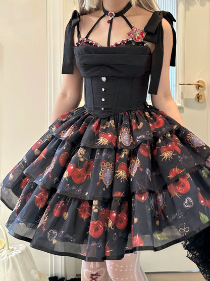 Gloaming - Sweet Lolita Cherry print Short Sleeve OP and SK Set