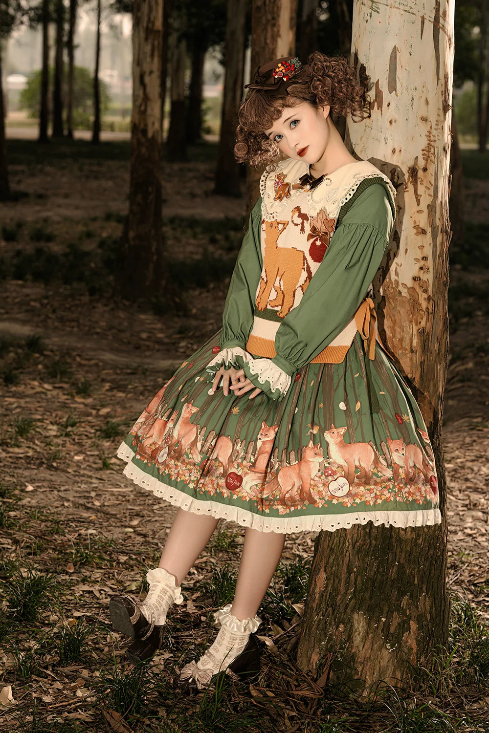 Miss Point - Chubby Fox in the Forest - Kawaii Lolita Vest Customized Lolita Sweater