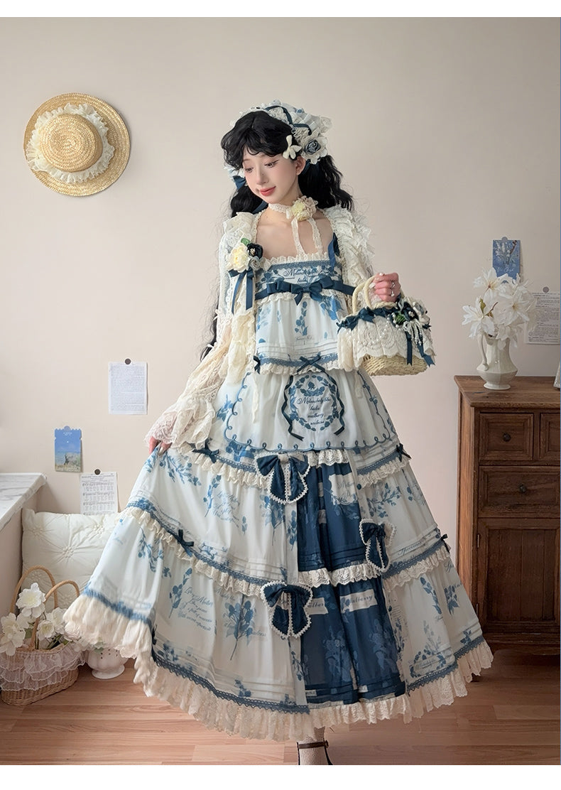 NanShengGe - Mulberry Poem - Country Lolita Printed Dress with Cardigan Set