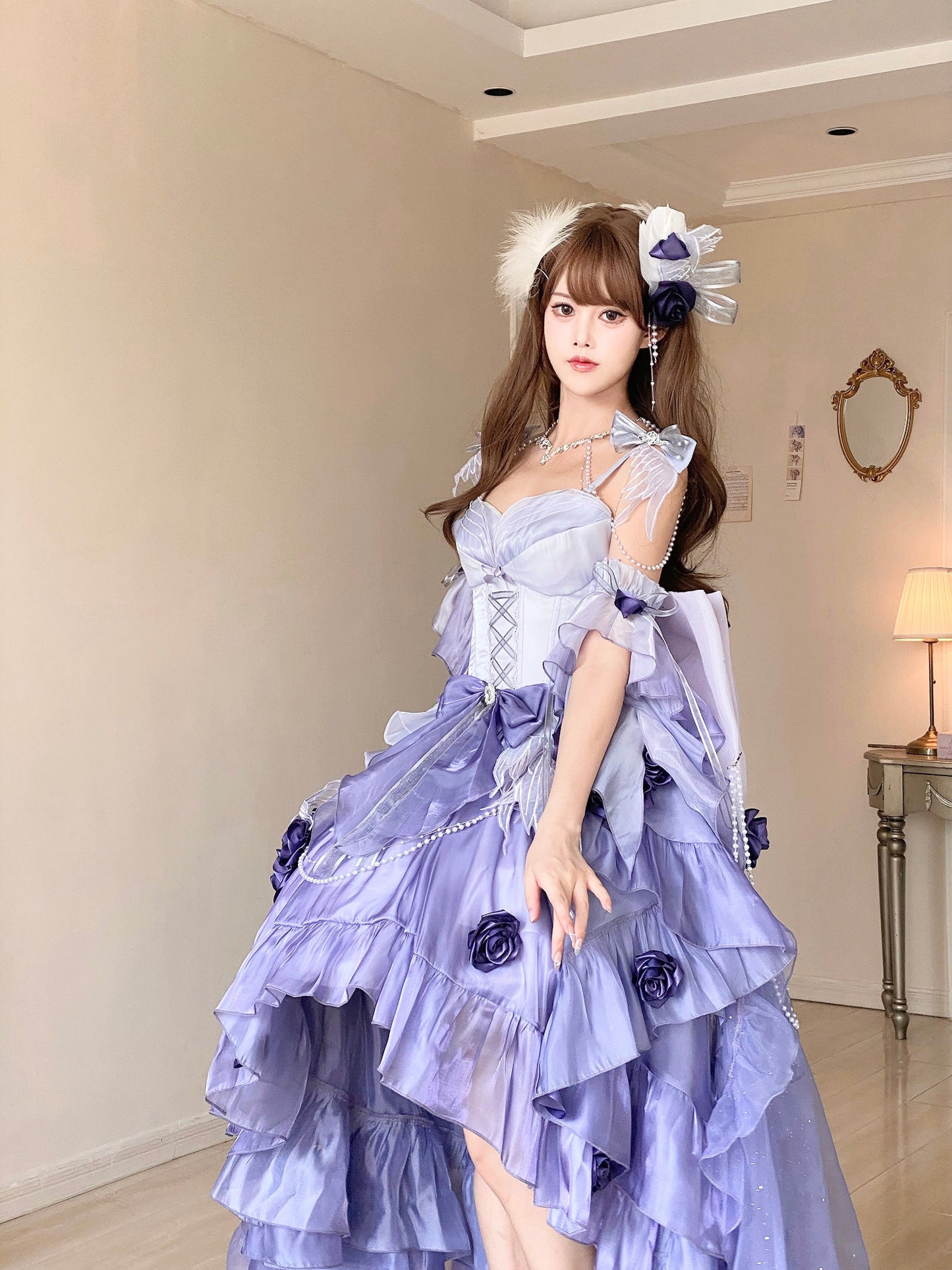Meowing and Fruity - Swan Wonderland - Fairy Lolita JSK with High-Low Hem