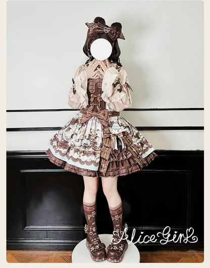Alice Girl - Bear Chocolate Bar - Kawaii Lolita JSK & Salopette Dress