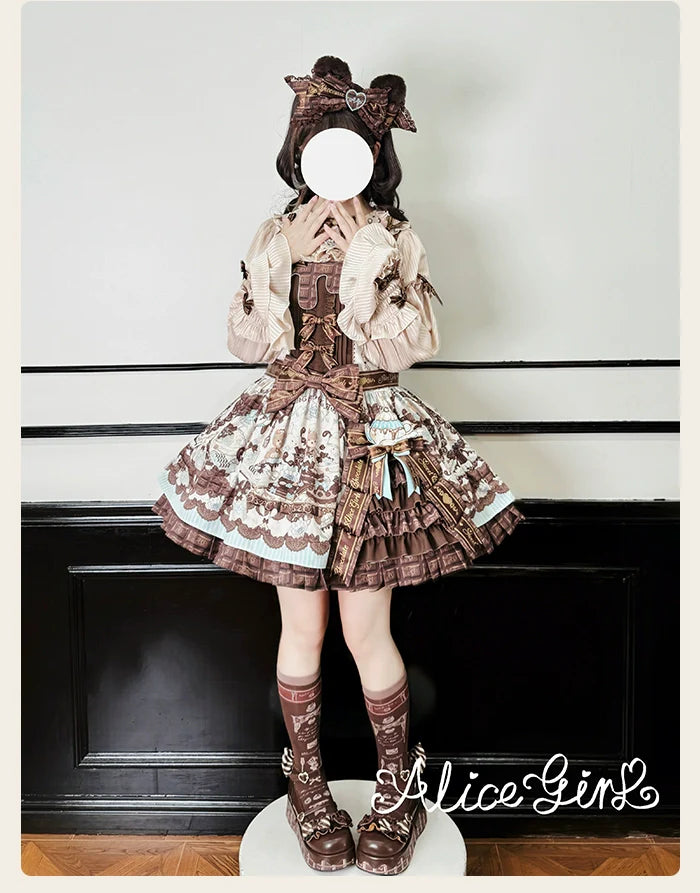 Alice Girl - Bear Chocolate Bar - Kawaii Lolita Blouse, Long Sleeve