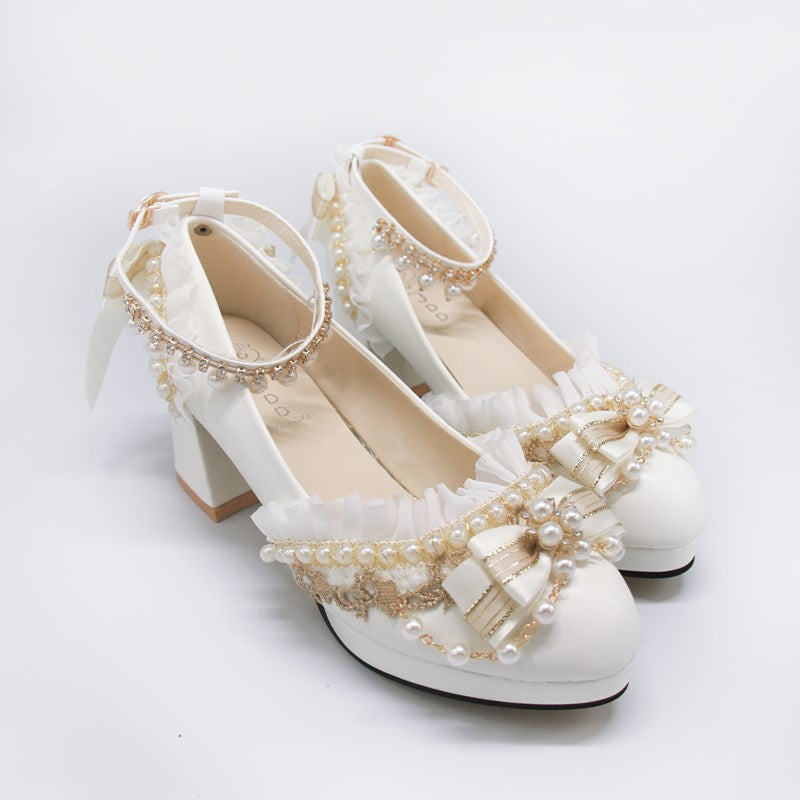 One Night - Handmade White Wedding Lolita Heel Shoes