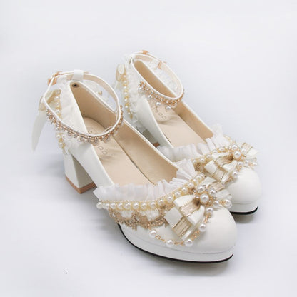 One Night - Handmade White Wedding Lolita Heel Shoes