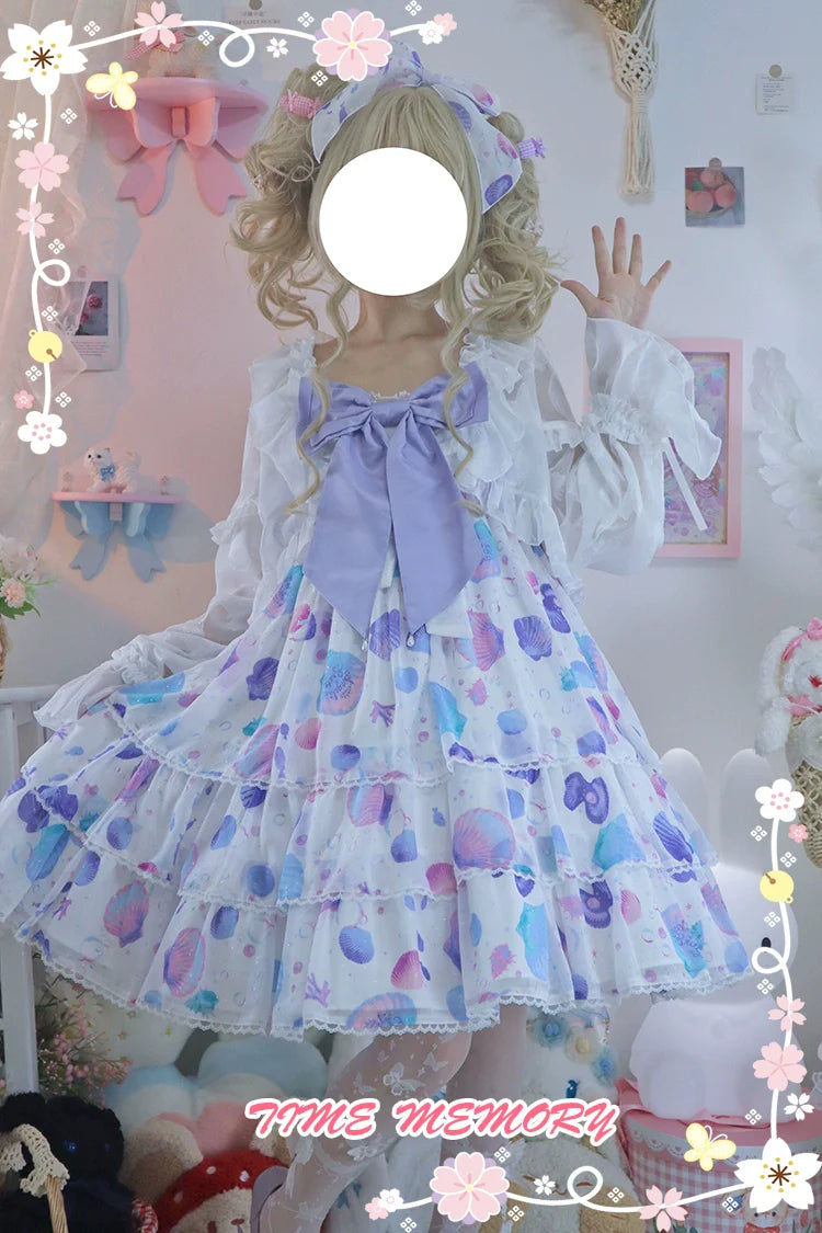 Time Memory - Xianbei - Sweet Lolita Chiffon Lantern Sleeve Cardigan with Bow