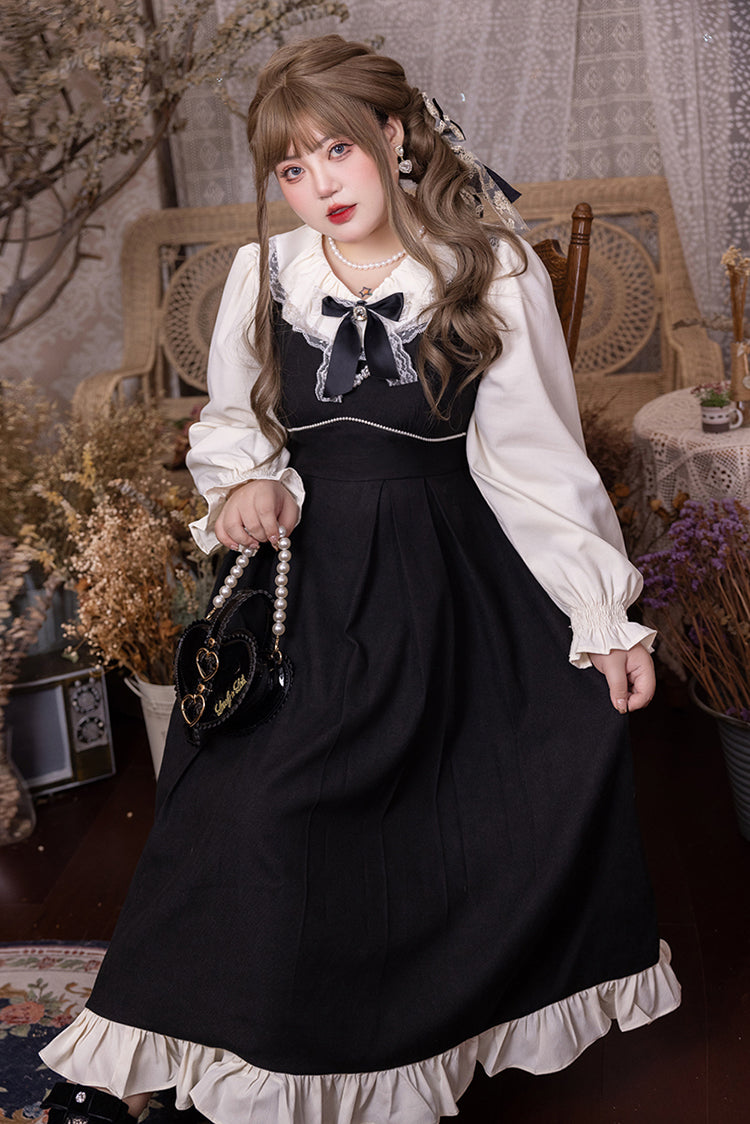 Yingtang - Plus Size Lolita French Retro Dress Set
