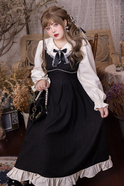 Yingtang - Plus Size Lolita French Retro Dress Set