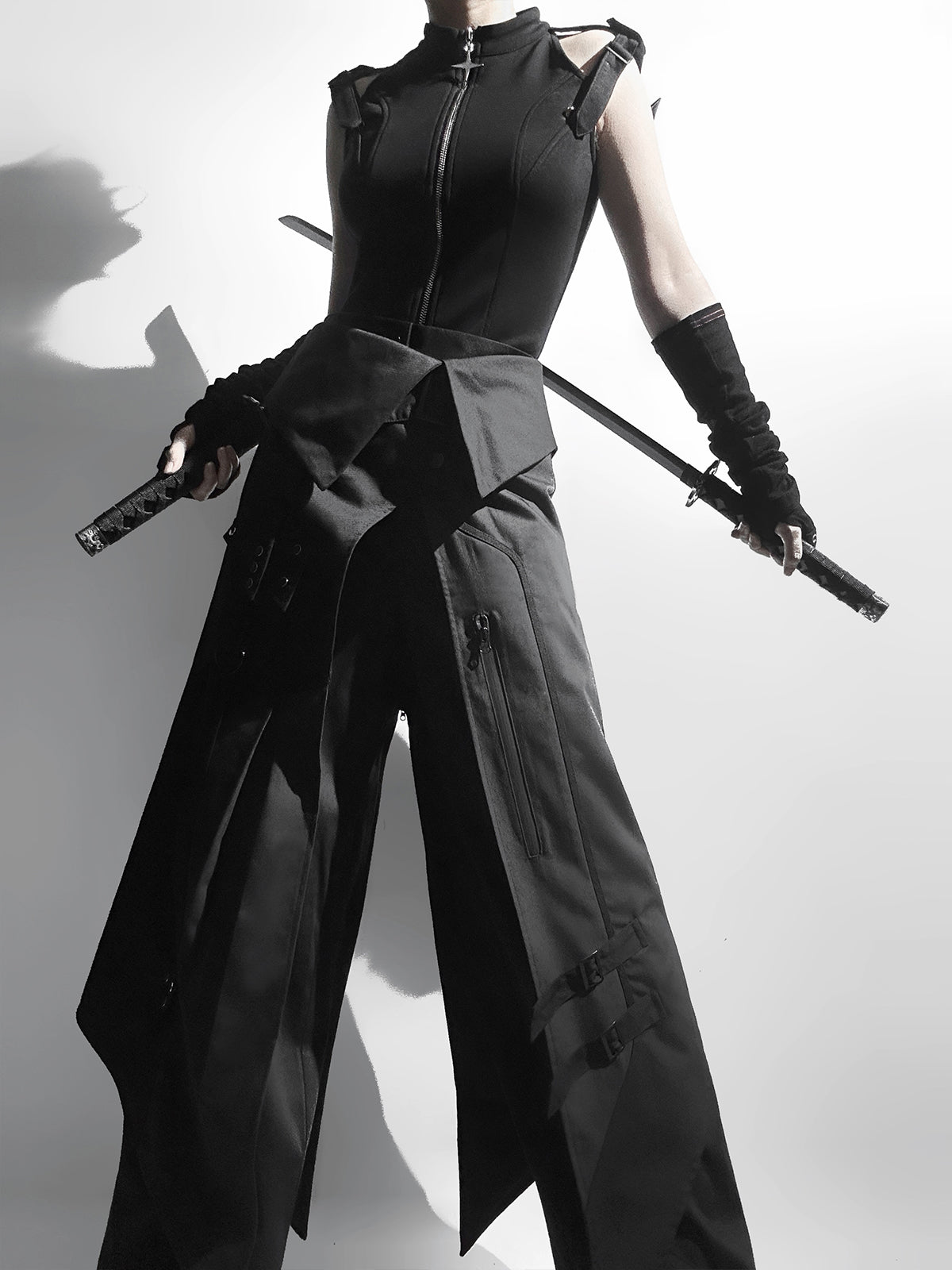 Your Princess - Nightblade - Black Ouji Lolita Apron Pants Suit