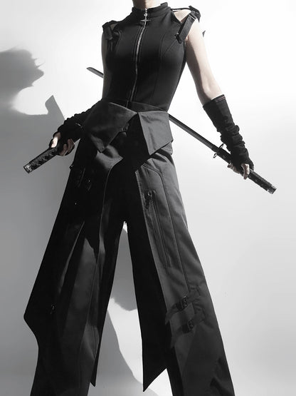 Your Princess - Nightblade - Black Ouji Lolita Apron Pants Suit