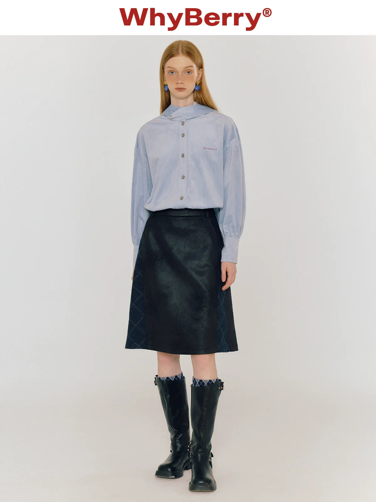 Blue Bow Tie Shirt Loose Blouse【s0000004314】