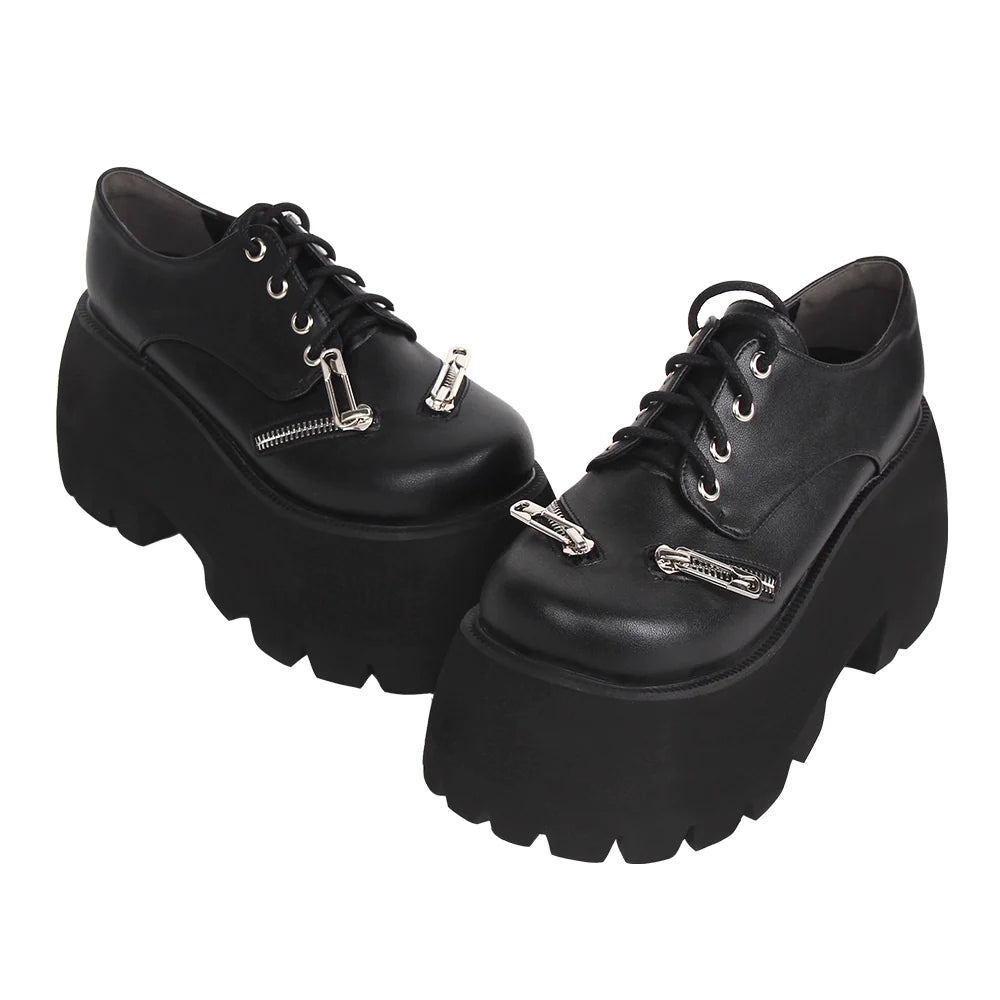 Angelic Imprint - Punk Lolita Round Toe Black Platform Shoes