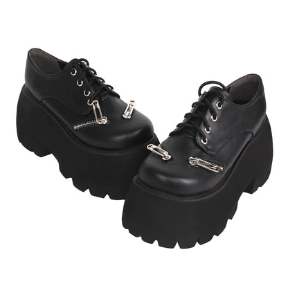 Angelic Imprint - Punk Lolita Round Toe Black Platform Shoes