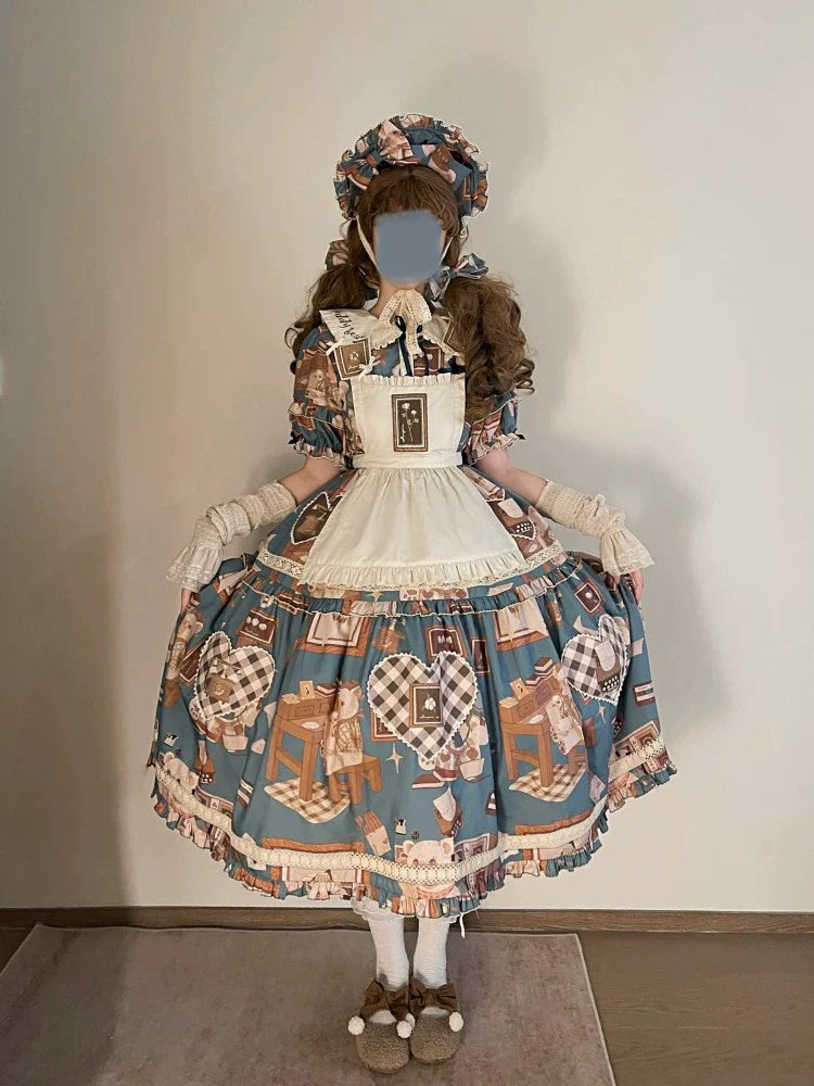 Babyblue - Gretel Bear - Vintage Lolita Dress Teddy Bear Prints Dress
