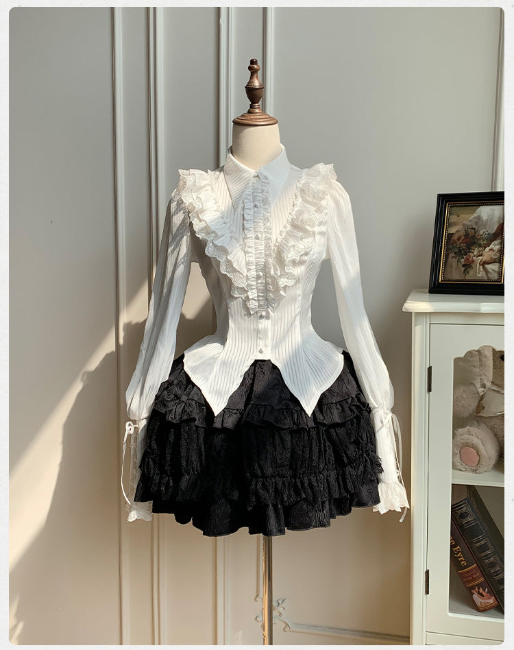 With PUJI - Charlotte - Elegant Lolita Blouse Summer Shirt with Lantern Sleeves