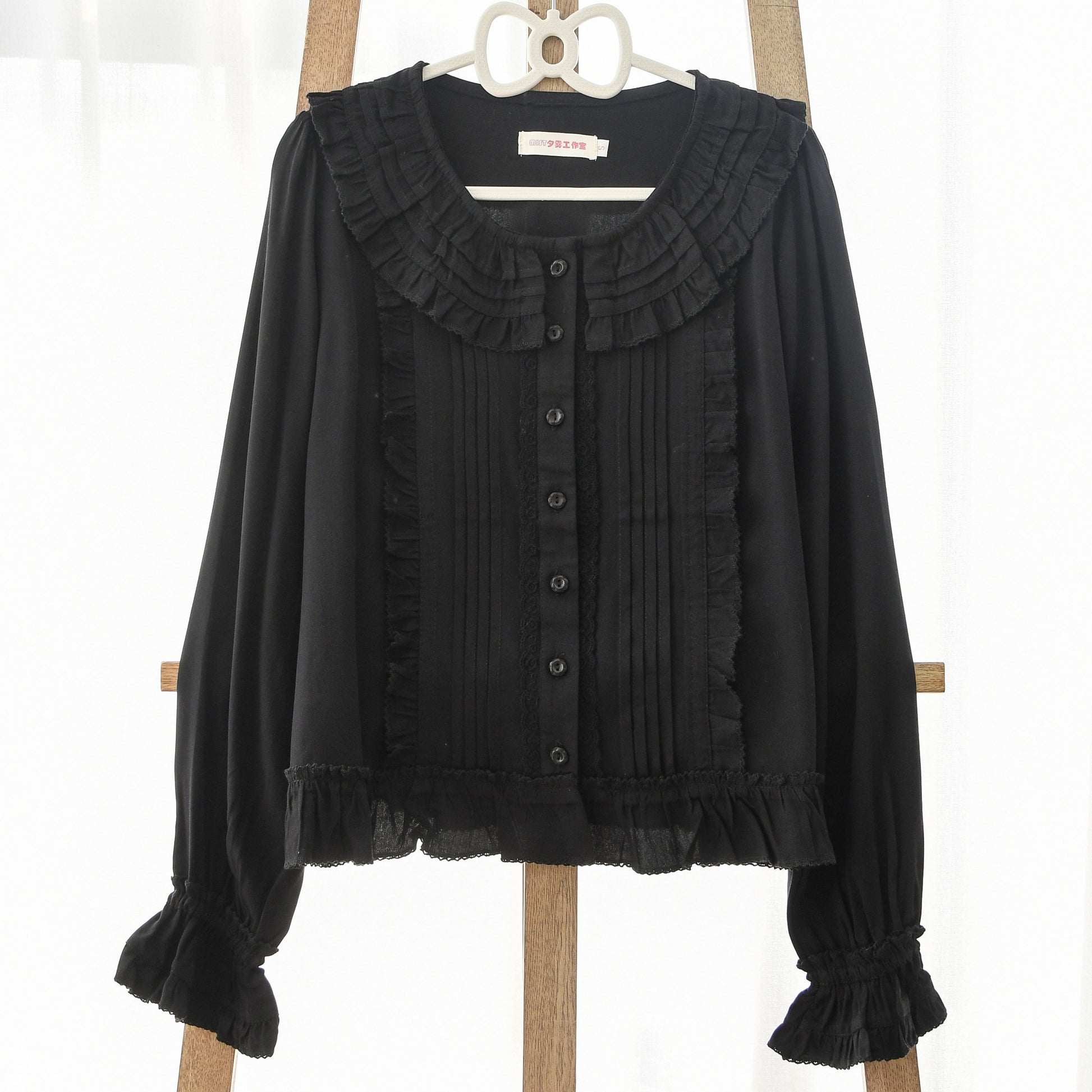 MIST - Wine Drunk Rose - Sweet Cotton Lolita Blouse with Ruffles and Pleats