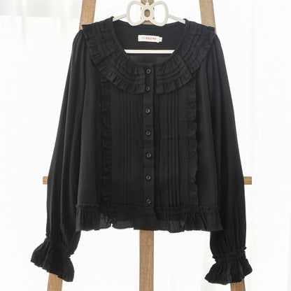 MIST - Wine Drunk Rose - Sweet Cotton Lolita Blouse with Ruffles and Pleats