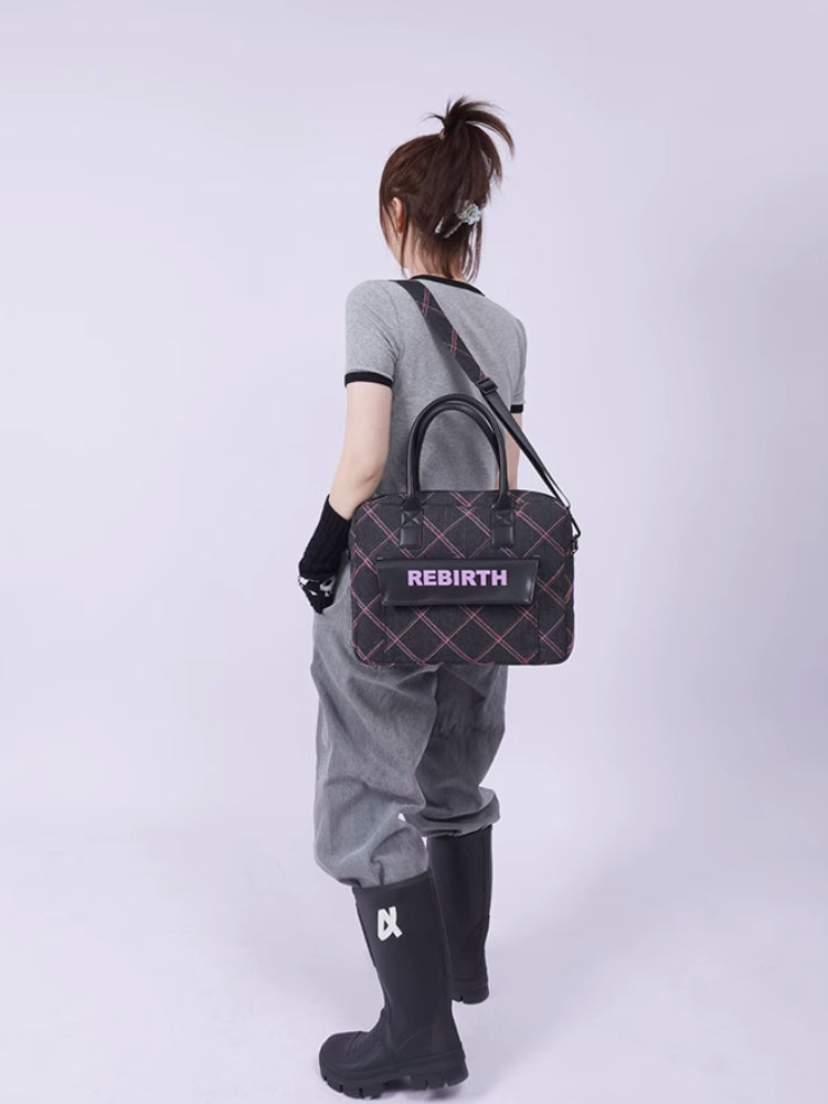 Plaid denim computer bag【s0000007318】