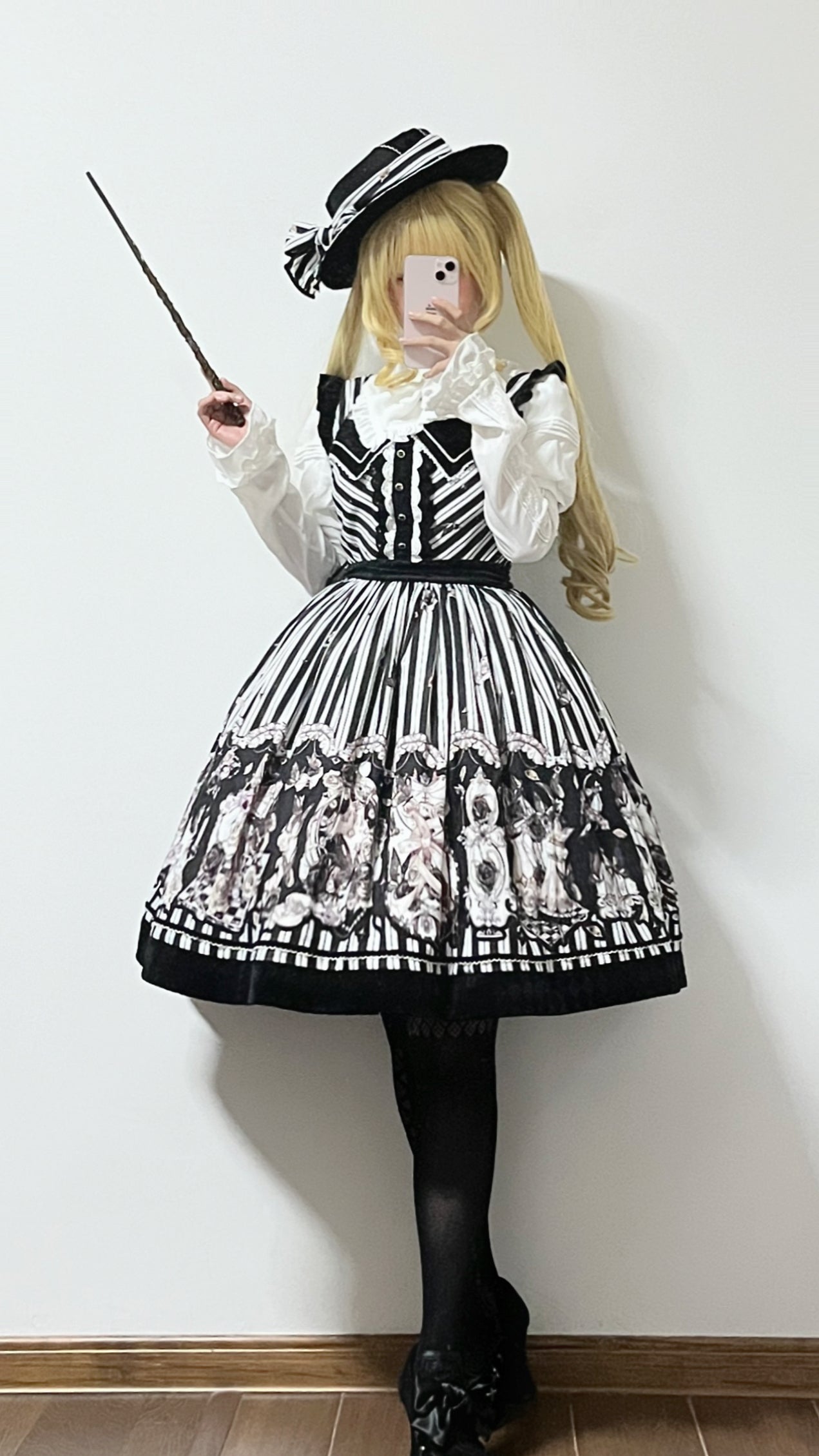 Little Bear - Gothic Lolita Black and White Striped JSK Set