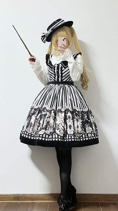 Little Bear - Gothic Lolita Black and White Striped JSK Set
