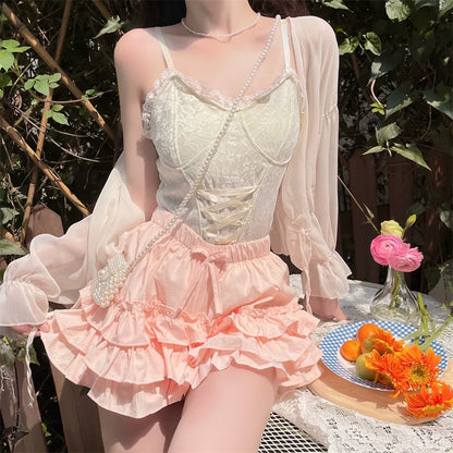 Sugar Girl - Daily Lolita Bloomers Anti-Exposure Pink Ruffle Safety Shorts