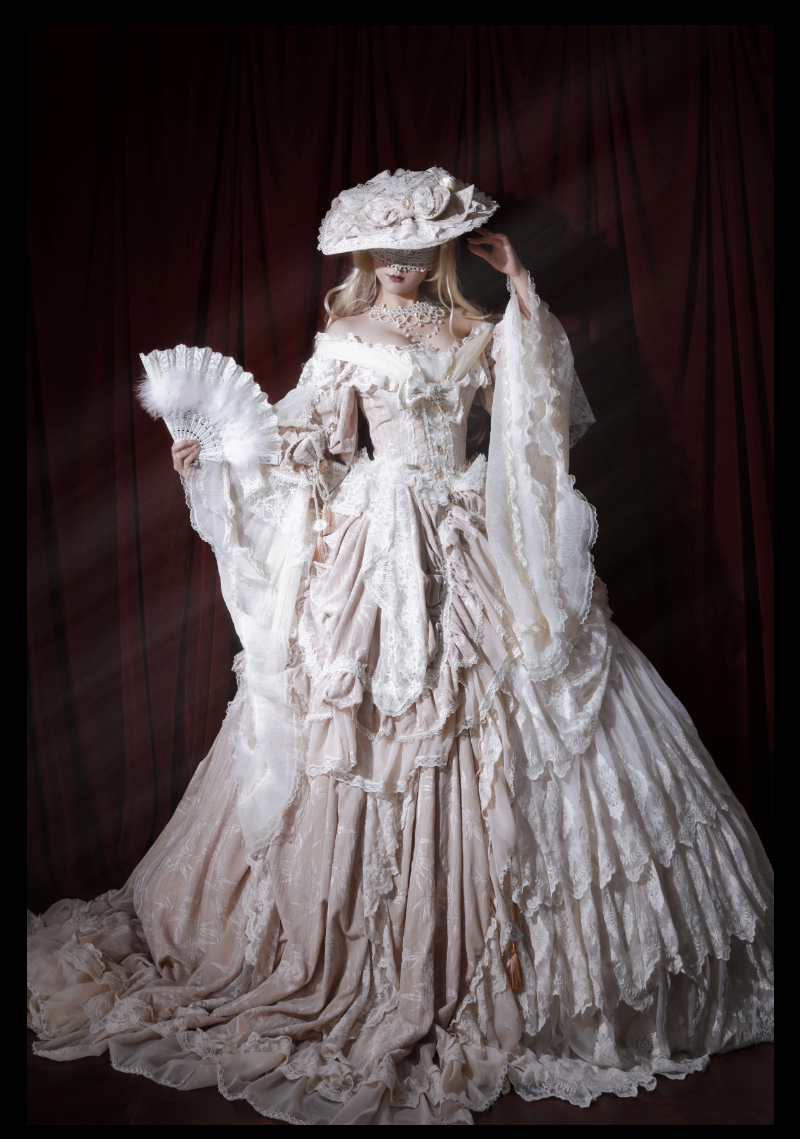 Guaji - Isabella - Wedding Lolita OP Bridal Dress with Tiered Petticoat and Trailing