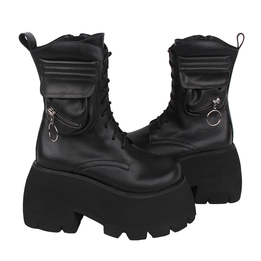 Angelic imprint - Gothic Lolita Black Leather Platform Shoes