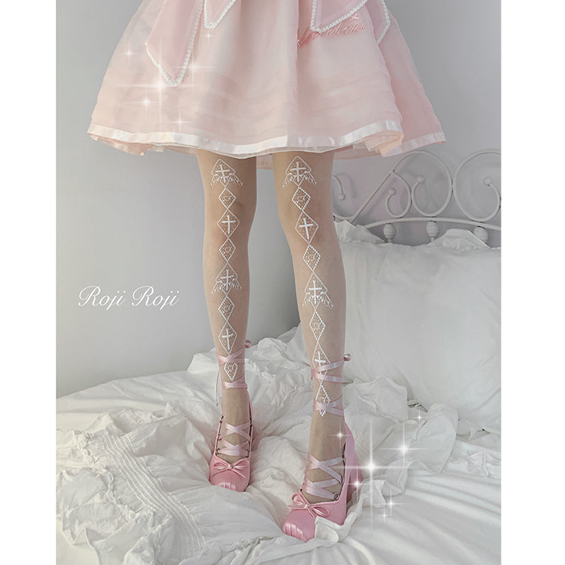 Roji Roji - Sweet Lolita White Print Tights