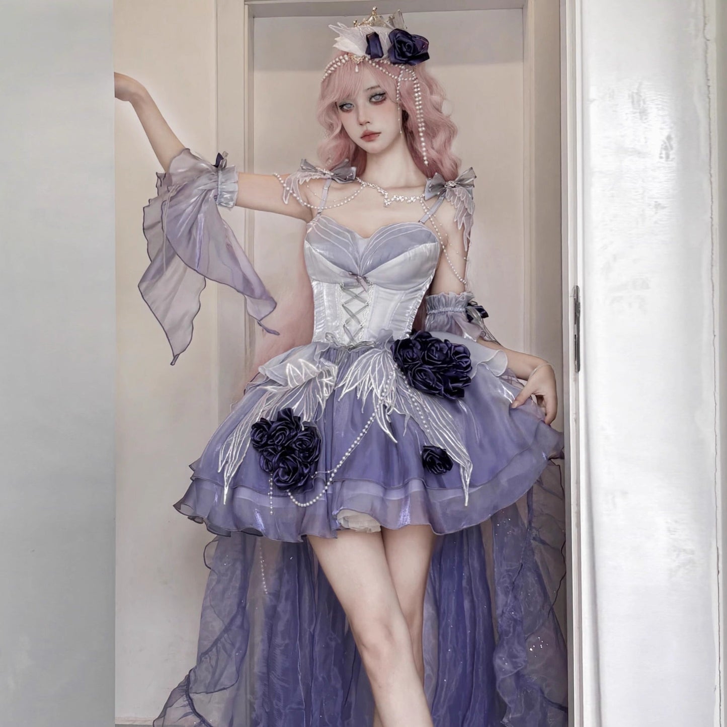 Meowing and fruity - Swan Fantasy - Fairy Lolita Short JSK Ballet-Style Jumper Dress