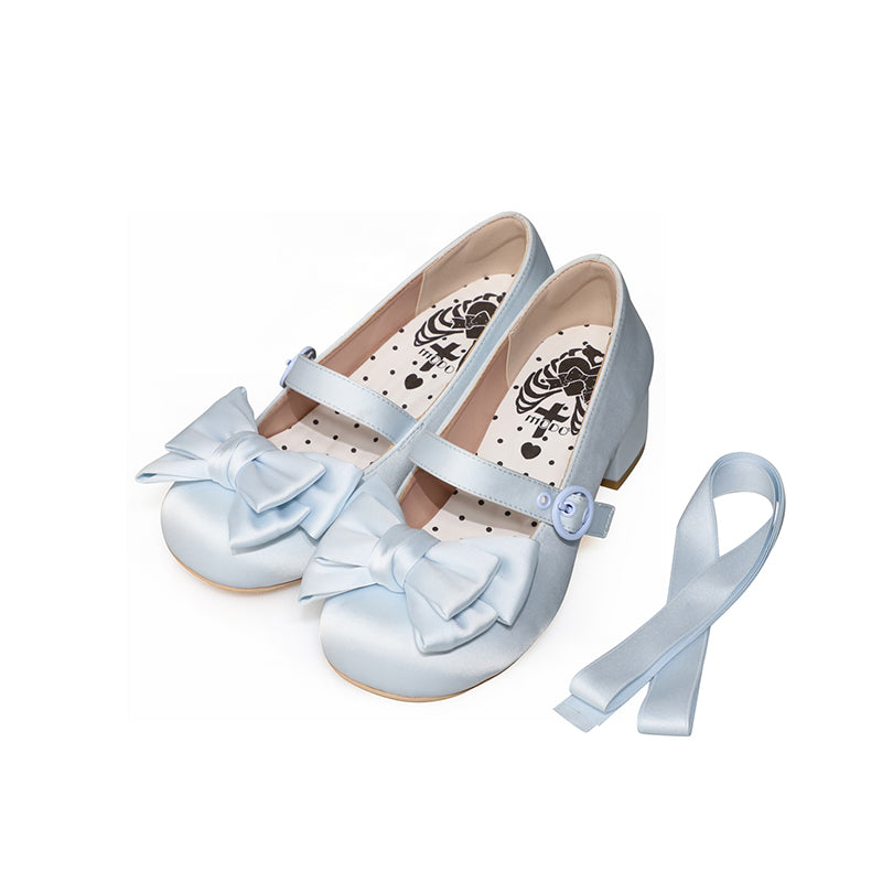 MODO - Sissi - Sweet Lolita Shoes Satin Low Chunky Heels with Bow