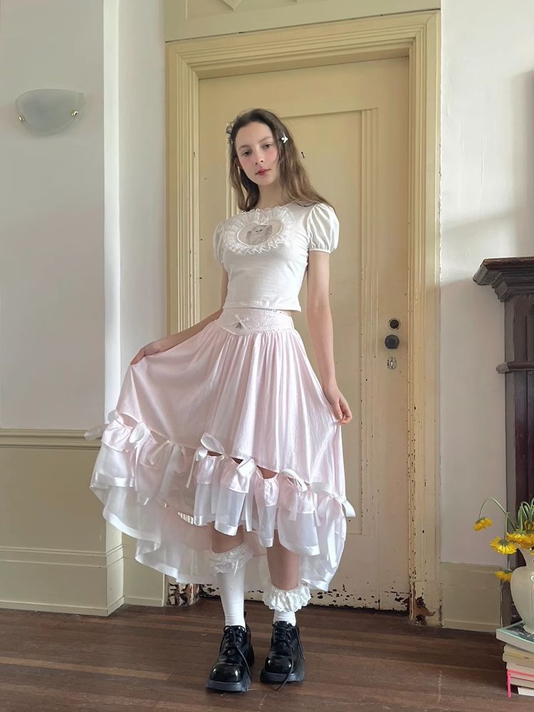 Ribbon lace splicing long skirt【s0000008726】