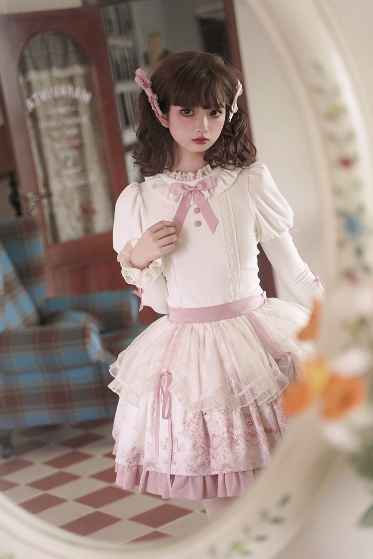 Half Sweet Lolita - Doll Garden - Sweet Lolita JSK Dress Cat Print Pink Dress Set