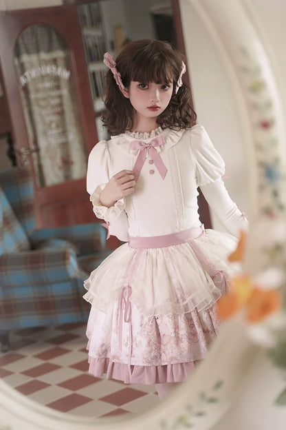Half Sweet Lolita - Doll Garden - Sweet Lolita JSK Dress Cat Print Pink Dress Set