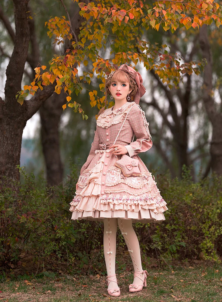 Youpairui - Helford - Sweet Coordinated Lolita Suit Pink Plaid Lolita SK Set