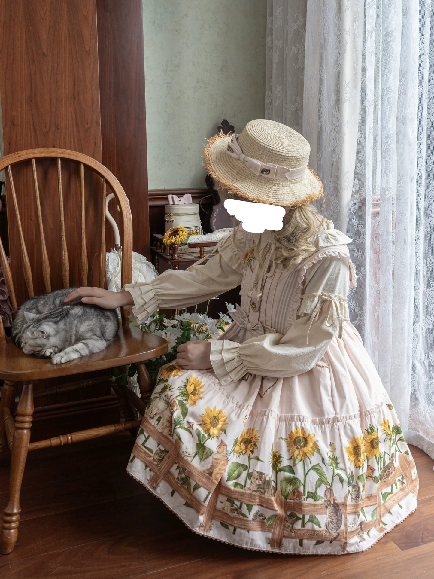 Polaris Lolita - Cat and Sunflower - Sweet Lolita JSK, Cat and Sunflower Print