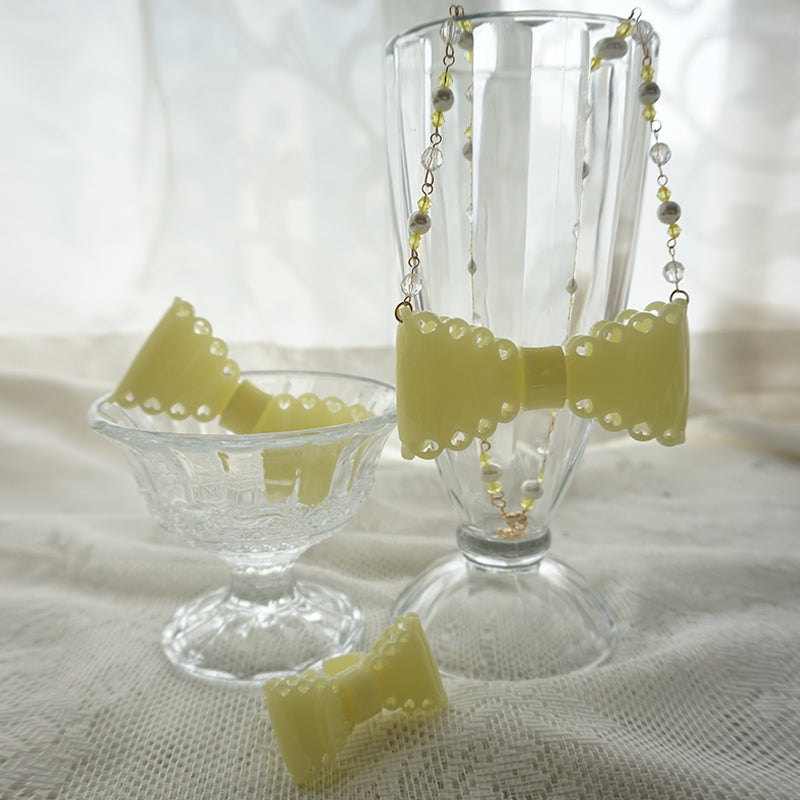 Cat Tea Party - Handmade Sweet Lolita Beaded Bow Necklace