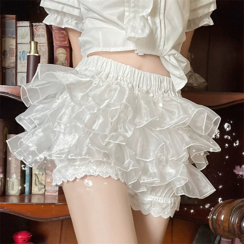 Sugar Girl - Cotton Lolita Bloomers Ruffled Hem Cake Safety Shorts