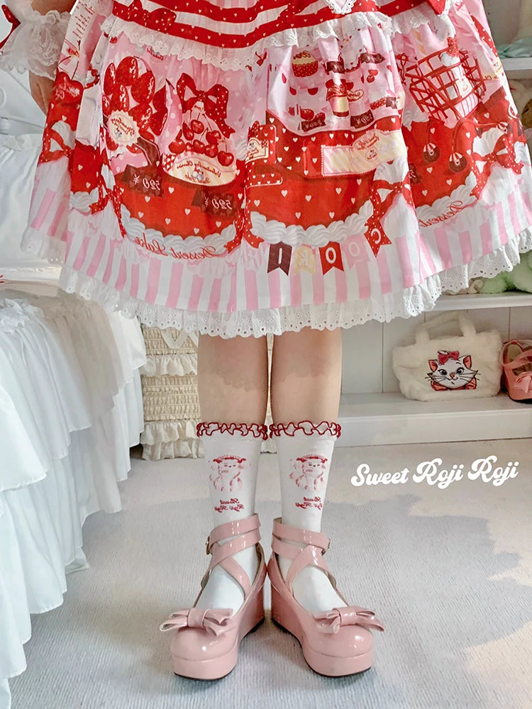 Roji Roji - Sweet Lolita Cotton Socks Japanese Printed Calf Socks