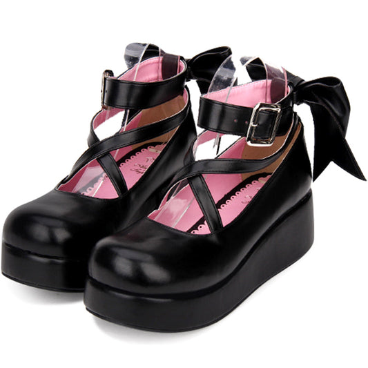 Angelic Imprint - Daily Lolita Leather Shoes Platform Medium Heel Big Bow Shoe