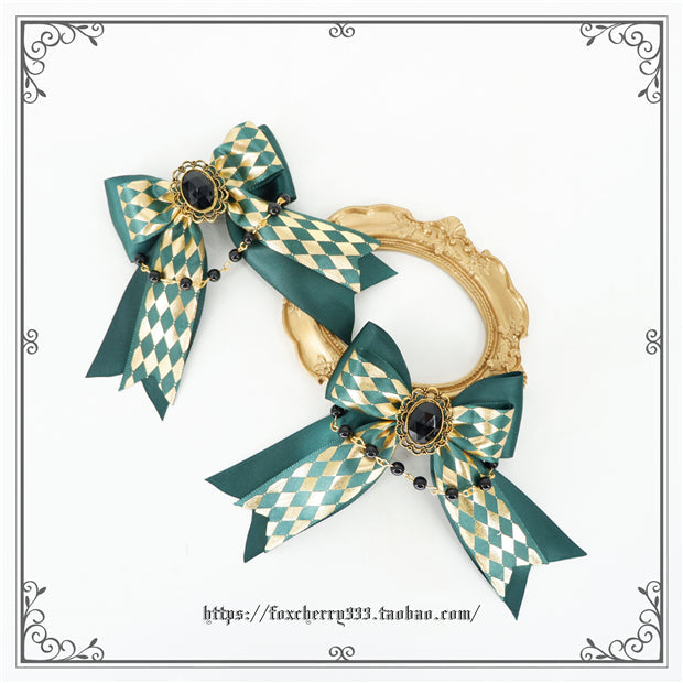 Fox Cherry - Green Lattice Rabbit Ear Bow Lolita Hat Headdress