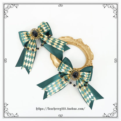 Fox Cherry - Green Lattice Rabbit Ear Bow Lolita Hat Headdress