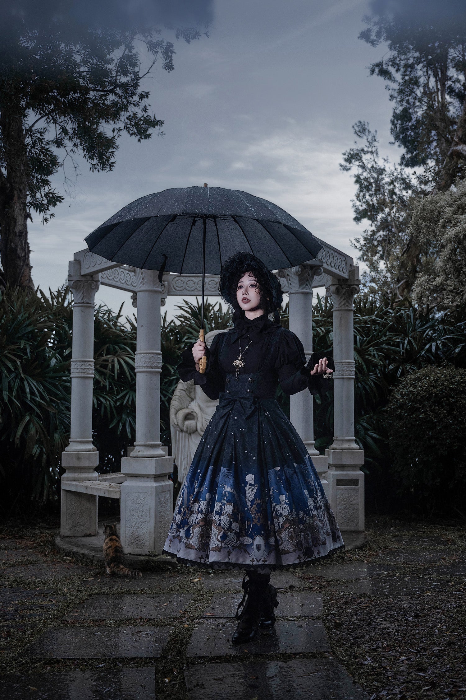 Nn Star - Dragonbone Lily - Dragon Skeleton Print Gothic Lolita Bust-supporting JSK and BNT