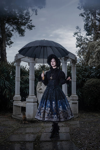 Nn Star - Dragonbone Lily - Dragon Skeleton Print Gothic Lolita Bust-supporting JSK and BNT