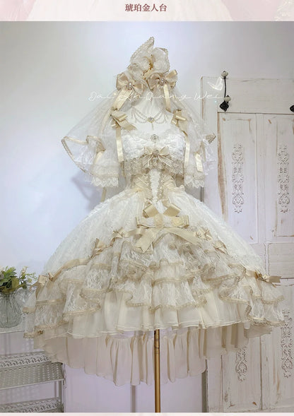 MieYe - Diana Rose - Bridal Lolita Dress Short Wedding OP with Accessories
