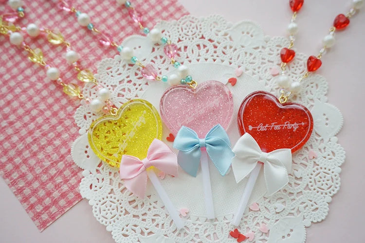 Cat Tea Party - Sweet Lolita Necklace Heart-Shaped Lollipop Necklace