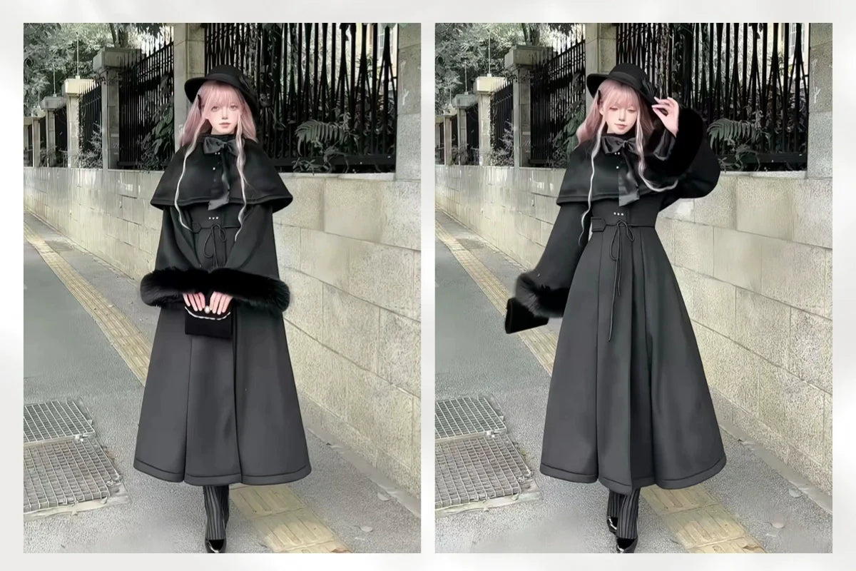 The Original Witch - Silent Hill - Winter Long Gothic Lolita Coat, Detachable Cape